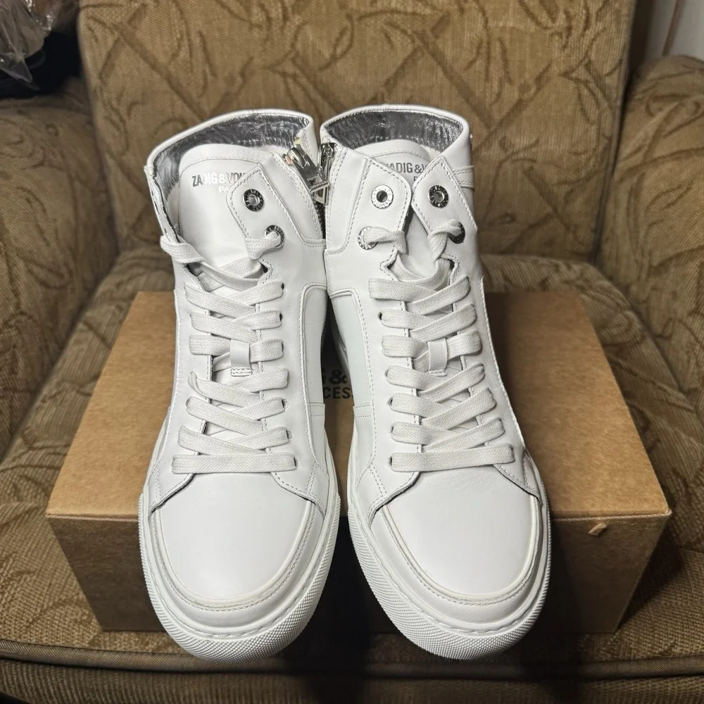 Size 39 -‎ Zadig & Voltaire High Flash Sneakers White Leather High Tops